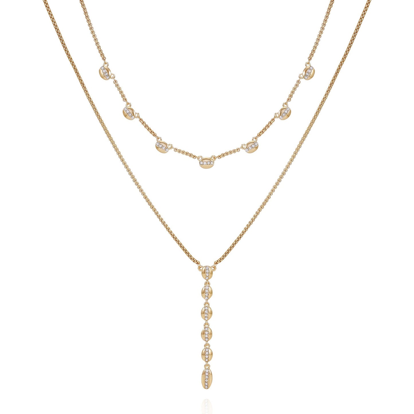 Vince Camuto Crystal Layered Necklace Gold Tone