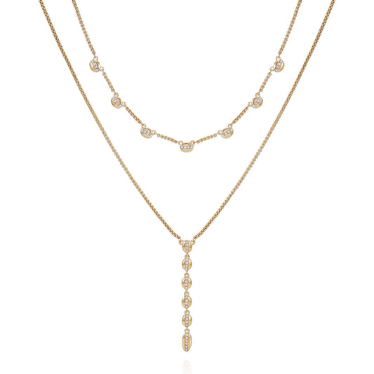 Vince Camuto Crystal Layered Necklace Gold Tone