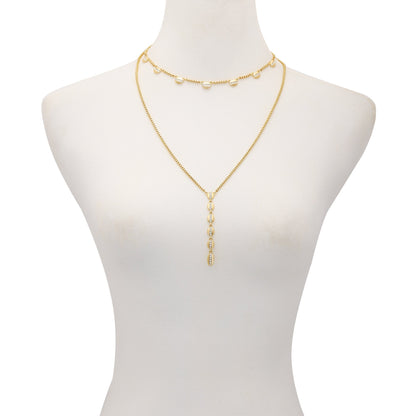 Vince Camuto Crystal Layered Necklace Gold Tone
