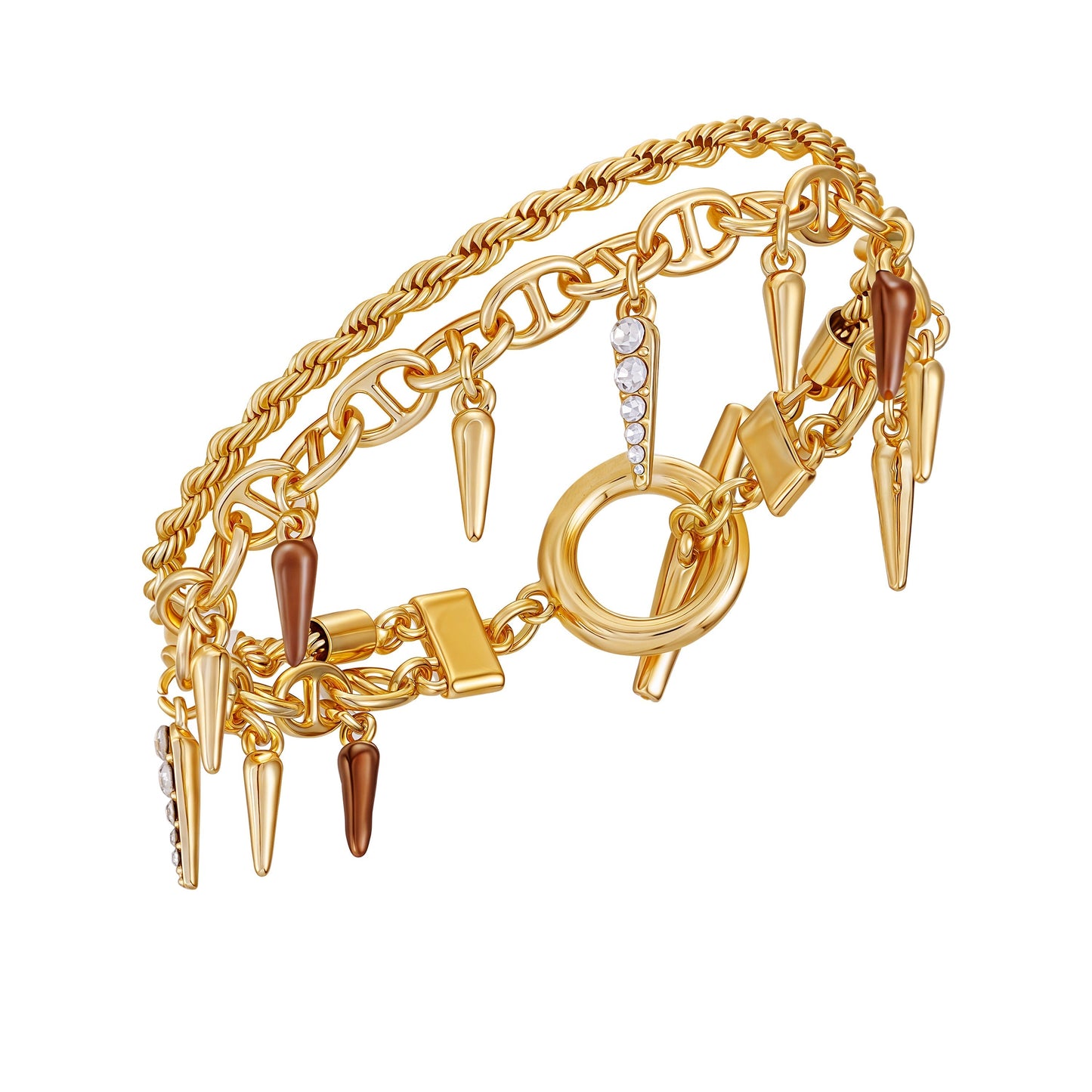 Vince Camuto Crystal And Gold Tone Multi Strand Bracelet Brown Gold Tone