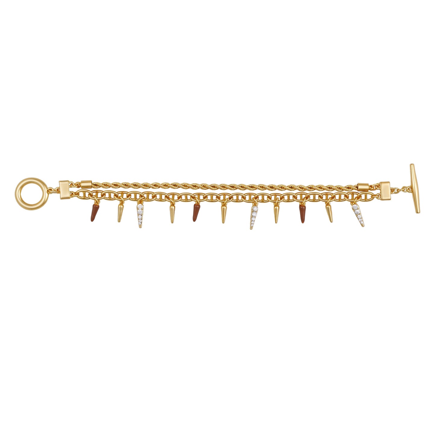 Vince Camuto Crystal And Gold Tone Multi Strand Bracelet Brown Gold Tone