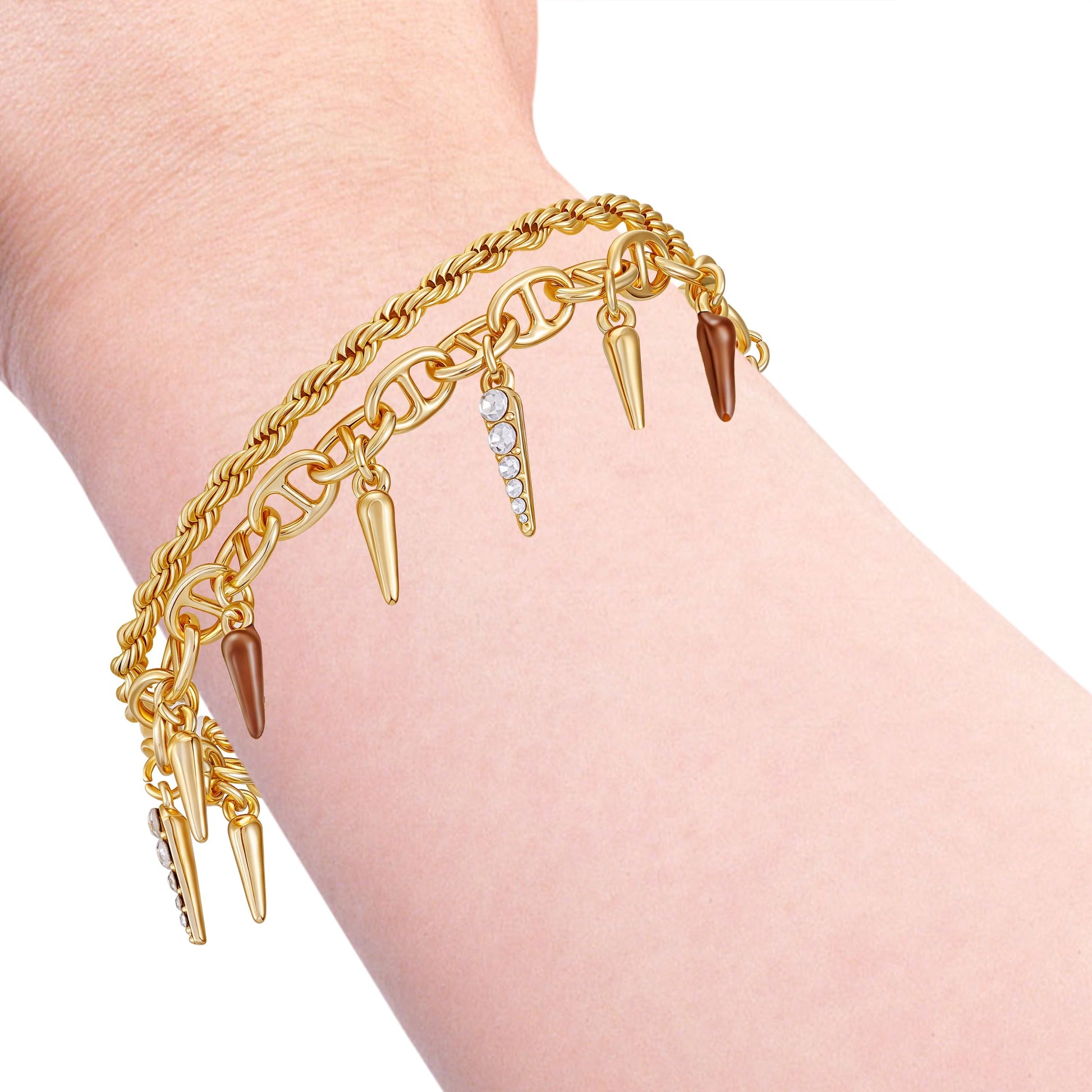 Vince Camuto Crystal And Gold Tone Multi Strand Bracelet Brown Gold Tone