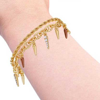 Vince Camuto Crystal And Gold Tone Multi Strand Bracelet Brown Gold Tone