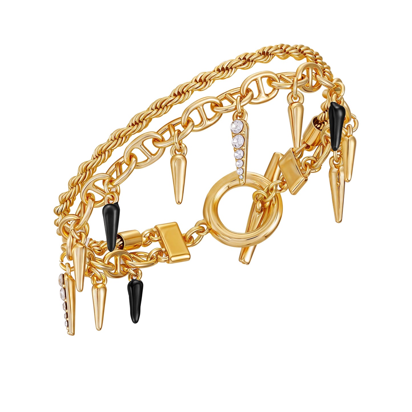 Vince Camuto Crystal And Gold Tone Multi Strand Bracelet Black Gold Tone