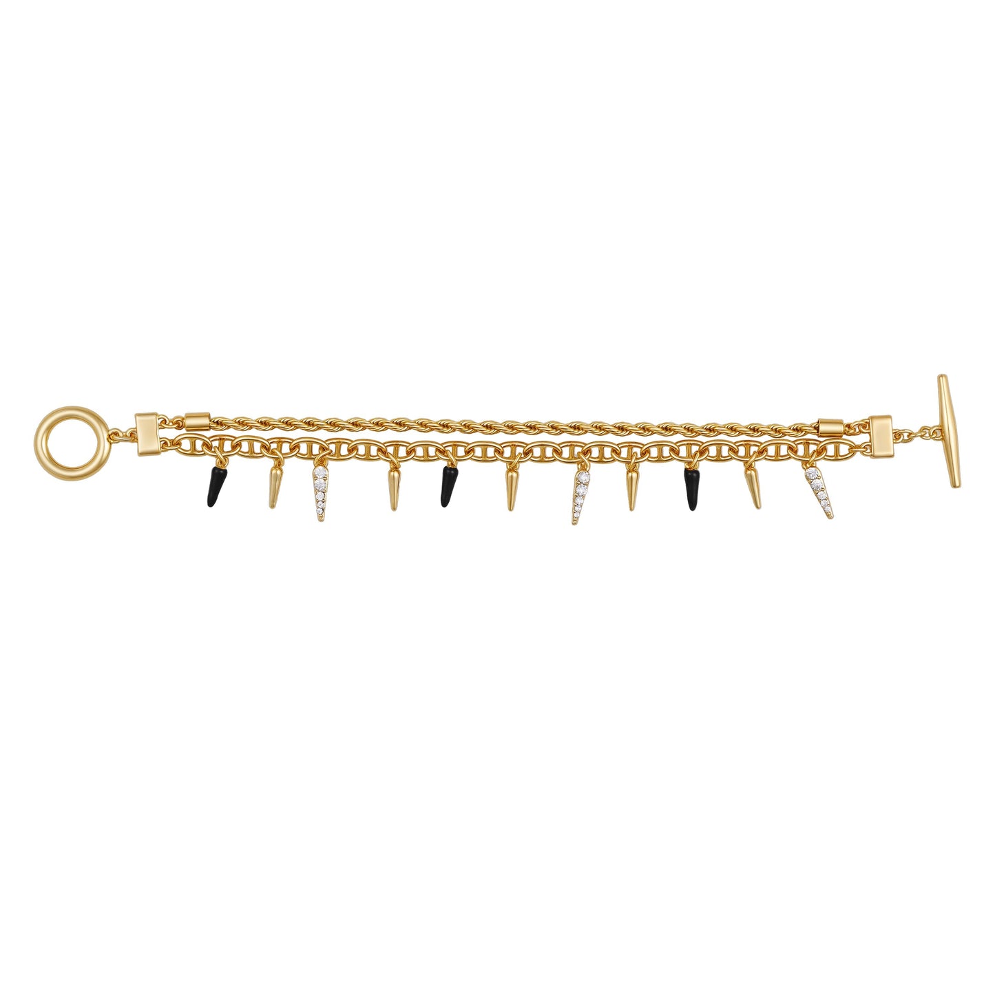 Vince Camuto Crystal And Gold Tone Multi Strand Bracelet Black Gold Tone