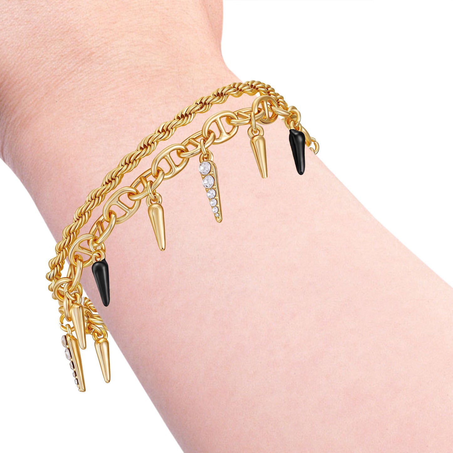 Vince Camuto Crystal And Gold Tone Multi Strand Bracelet Black Gold Tone