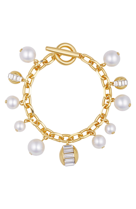 Vince Camuto Goldtone Pearl Crystal Charm Bracelet Gold Tone